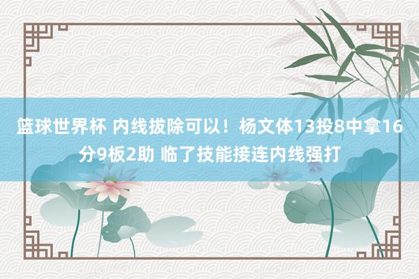 篮球世界杯 内线拔除可以！杨文体13投8中拿16分9板2助 临了技能接连内线强打